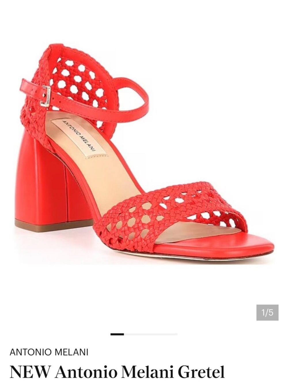 ANTONIO MELANI Coral Red Braided Block Heel Sandals